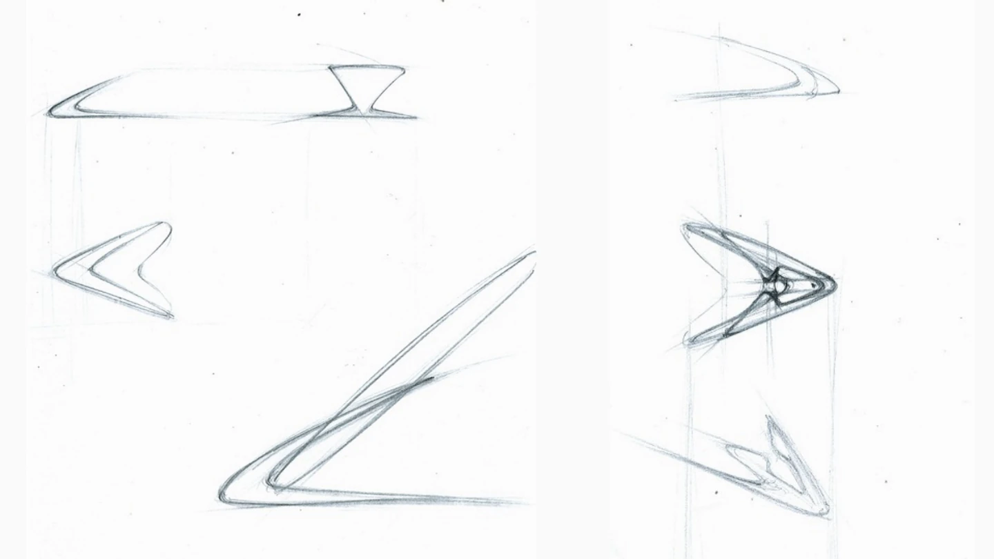 Original form and angle sketches from the process book, page 38